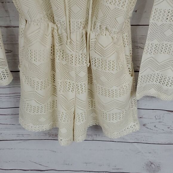 Love Fire, Cream Lace up Crochet Romper, Medium - Picture 4 of 9